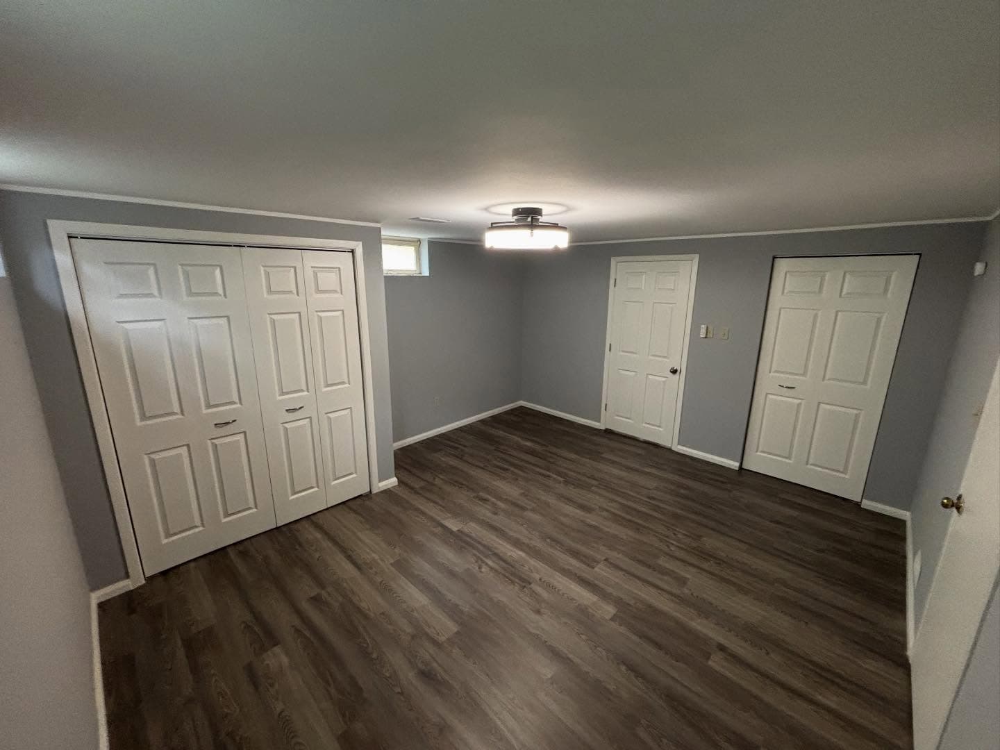 Finished basement bedroom with double closets