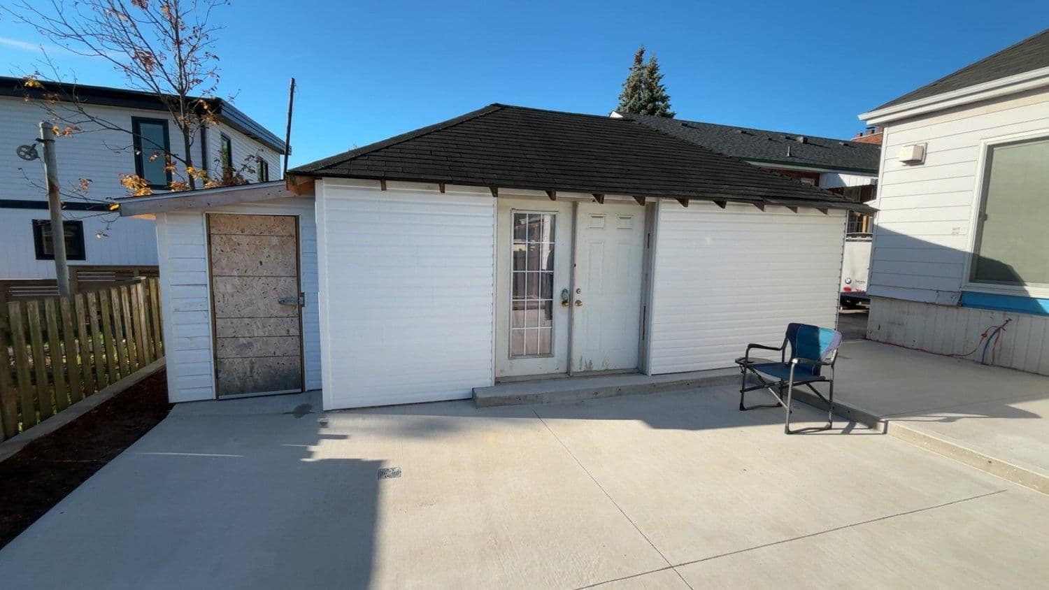 Sheds, cabanas, decks, railings, fencing.
