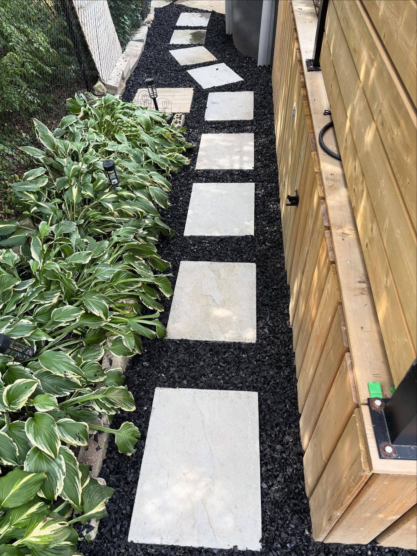 Stone stepping path through hosta garden